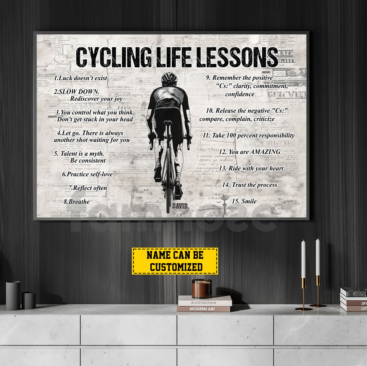 Vintage Personalized Cycling Canvas Painting, Cycling Life Lessons Cool Quotes Wall Art Decor, Poster Gift For Cycling Lovers