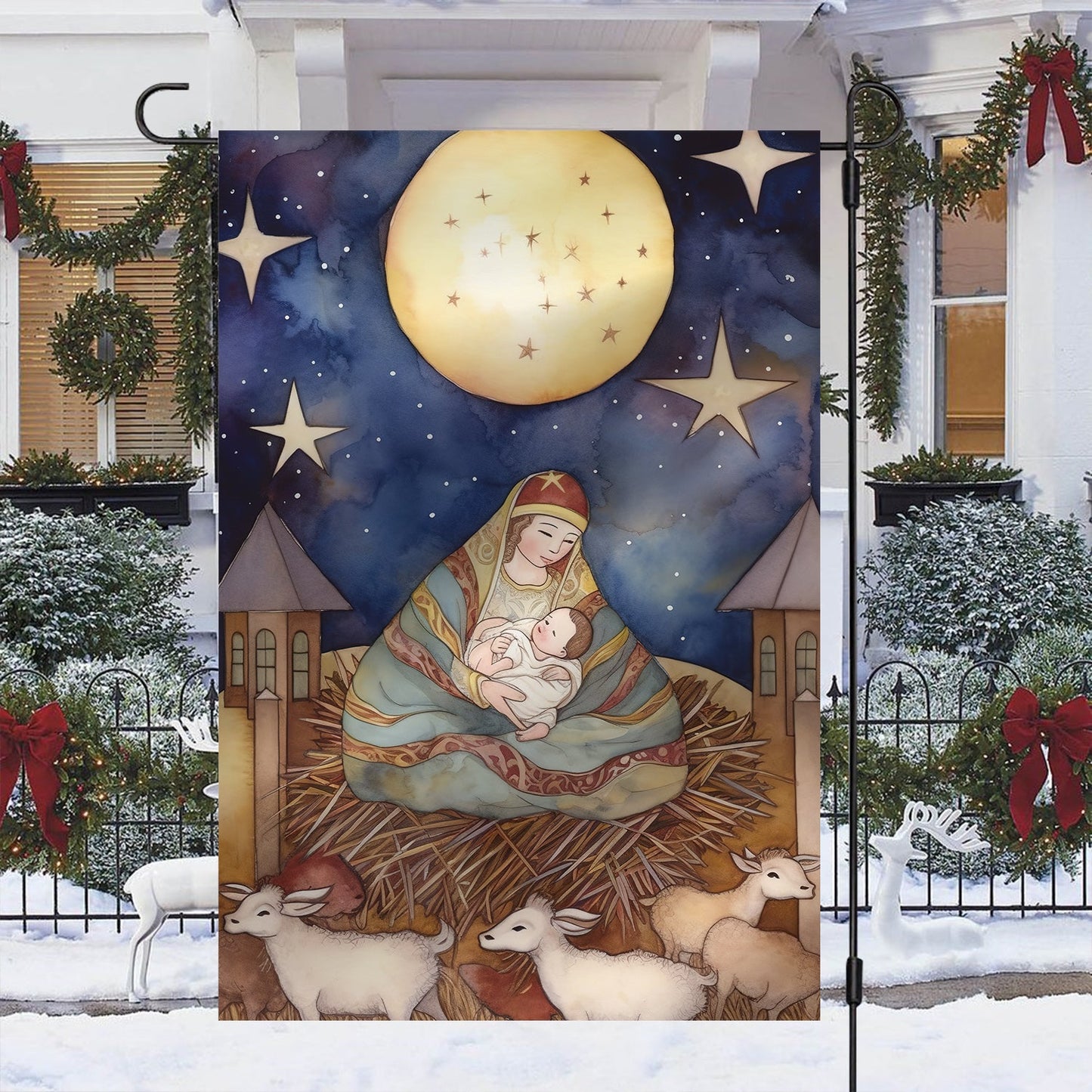 Embrace Of The Divine Mother, Christmas Garden Flag - House Flag, Nativity Religious Winter Christians Flag Gift