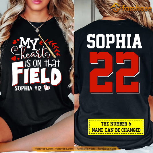 Personalized Softball T-shirt, My Heart Is On That Field Shirt Designed For Both Sides Gift For Softball Lovers, Softball Tees, Softball Girls