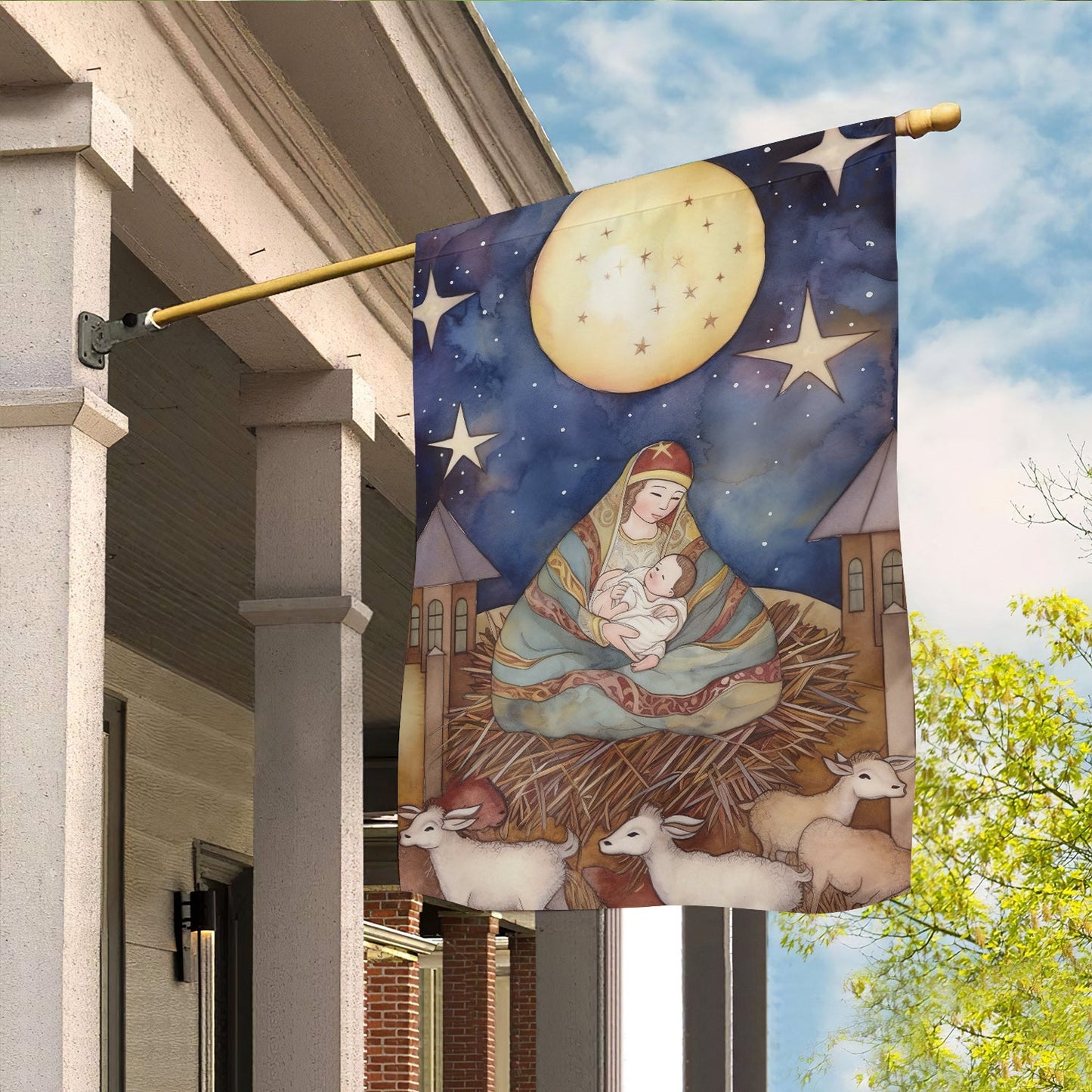 Embrace Of The Divine Mother, Christmas Garden Flag - House Flag, Nativity Religious Winter Christians Flag Gift