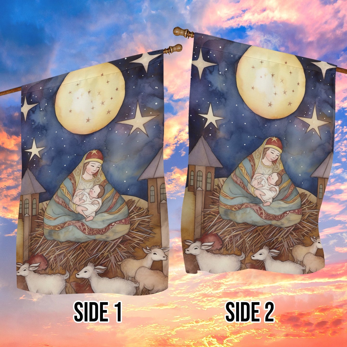 Embrace Of The Divine Mother, Christmas Garden Flag - House Flag, Nativity Religious Winter Christians Flag Gift