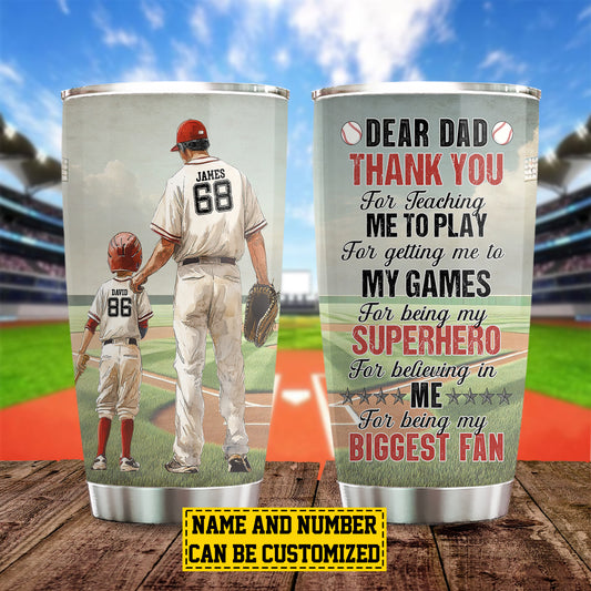 Personalized Baseball Dad Son Tumbler, Dear Dad Thank You Stainless Steel Tumbler, Father's Day Gift For Baseball Lovers