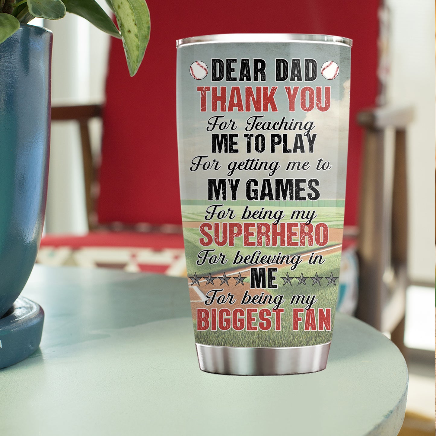 Personalized Baseball Dad Son Tumbler, Dear Dad Thank You Stainless Steel Tumbler, Father's Day Gift For Baseball Lovers