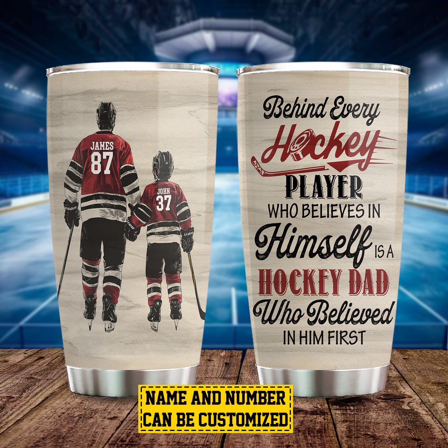 Personalized Hockey Dad Son Tumbler, Behind Every Hockey Player Sports Stainless Steel Tumbler, Travel Mug Tumblers Father's Day Gift For Hockey Lovers