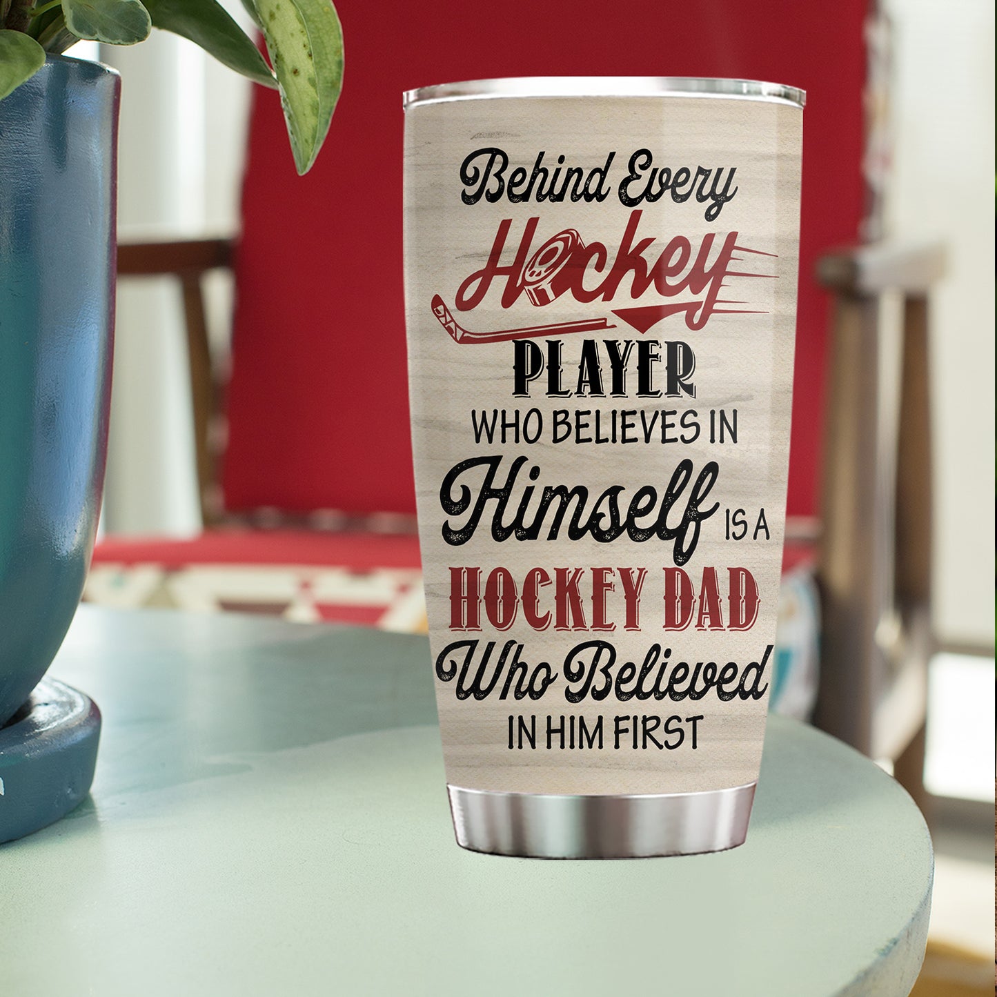 Personalized Hockey Dad Son Tumbler, Behind Every Hockey Player Sports Stainless Steel Tumbler, Travel Mug Tumblers Father's Day Gift For Hockey Lovers