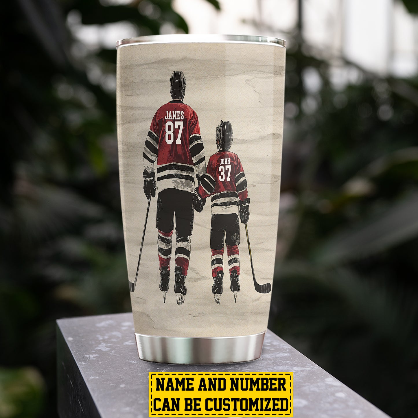 Personalized Hockey Dad Son Tumbler, Behind Every Hockey Player Sports Stainless Steel Tumbler, Travel Mug Tumblers Father's Day Gift For Hockey Lovers
