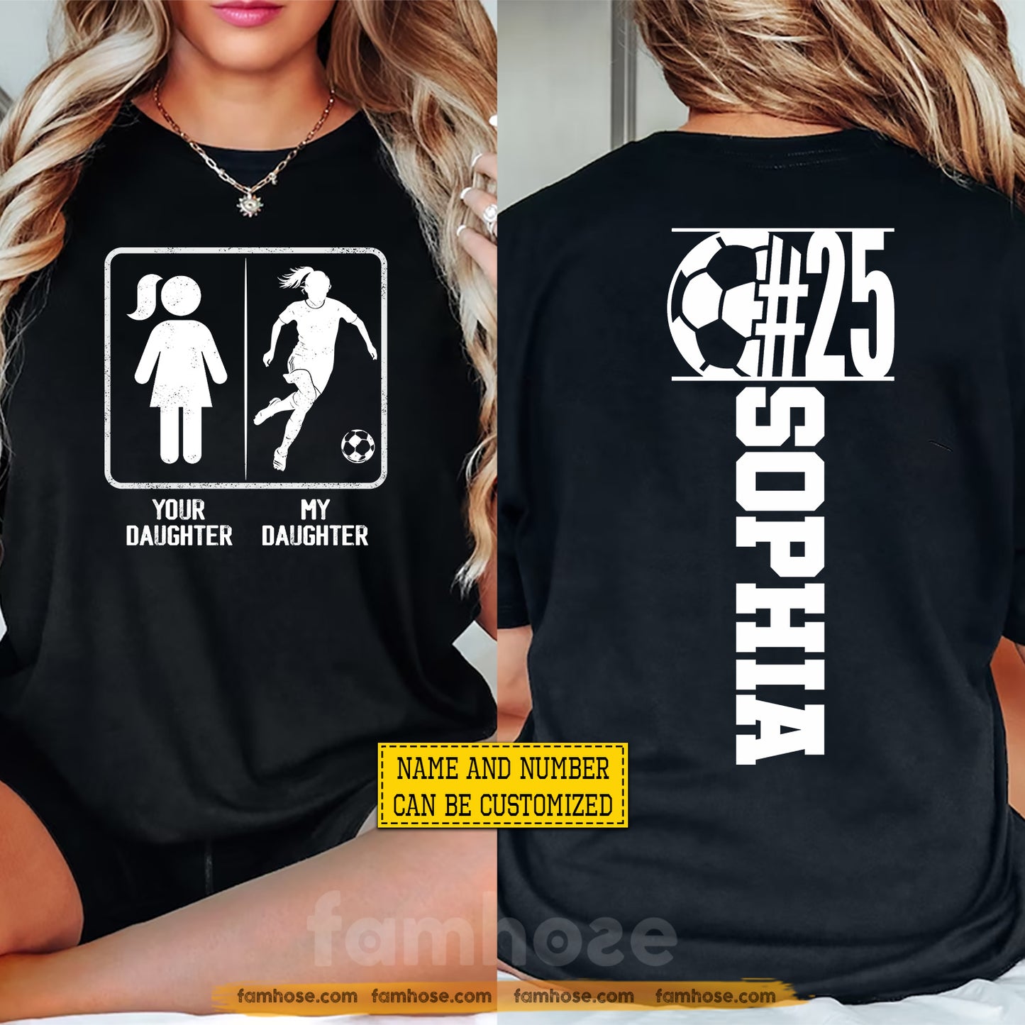 Personalized Soccer Parent Two-sided T-shirt, Your Daughter Vs My Daughter Sport Tees Gift For Soccer Lovers