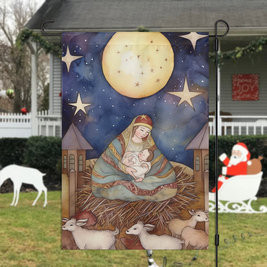 Embrace Of The Divine Mother, Christmas Garden Flag - House Flag, Nativity Religious Winter Christians Flag Gift