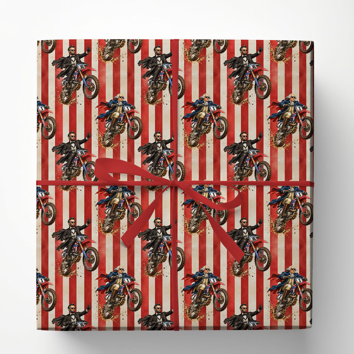 Funny Presidential Dirt Bike Wrapping Paper, George Washington And Abraham Lincoln Motocross Wrapping Paper Rolls, Gift Wrap For Dirt Bike Lover