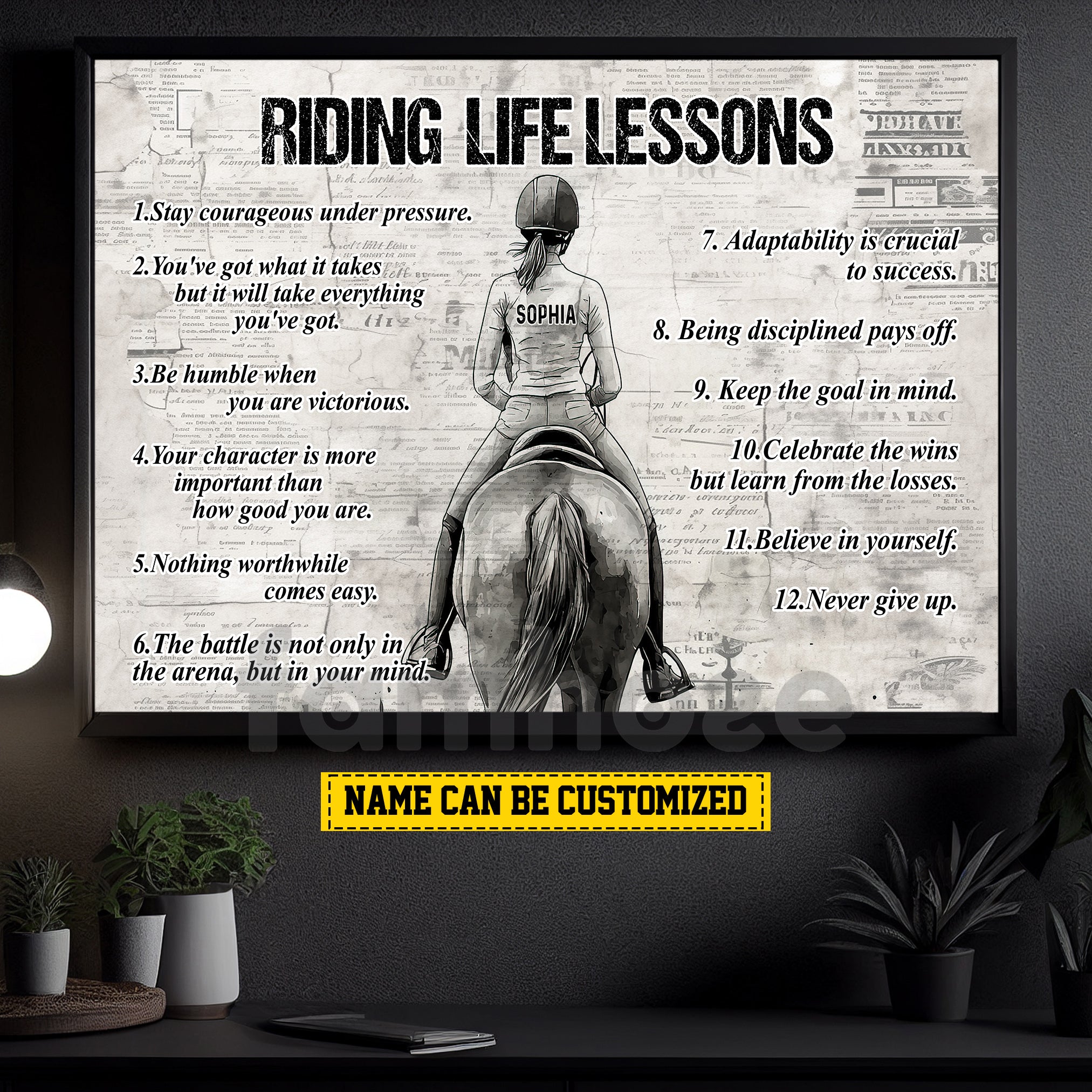 Vintage Personalized Horse Riding Canvas Painting, Riding Life Lessons ...