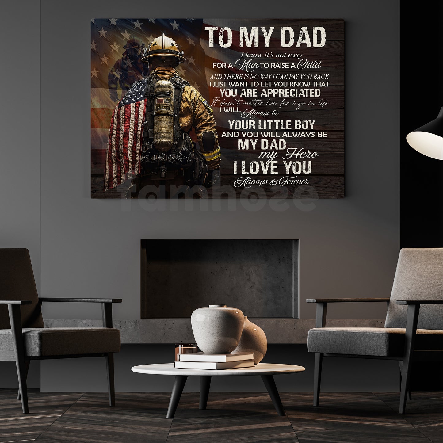 Firefighter Canvas Painting, To My Dad I Know It's Not Easy Wall Art Decor, Poster Father's Day Gift For Fireman, Firefighter Lovers
