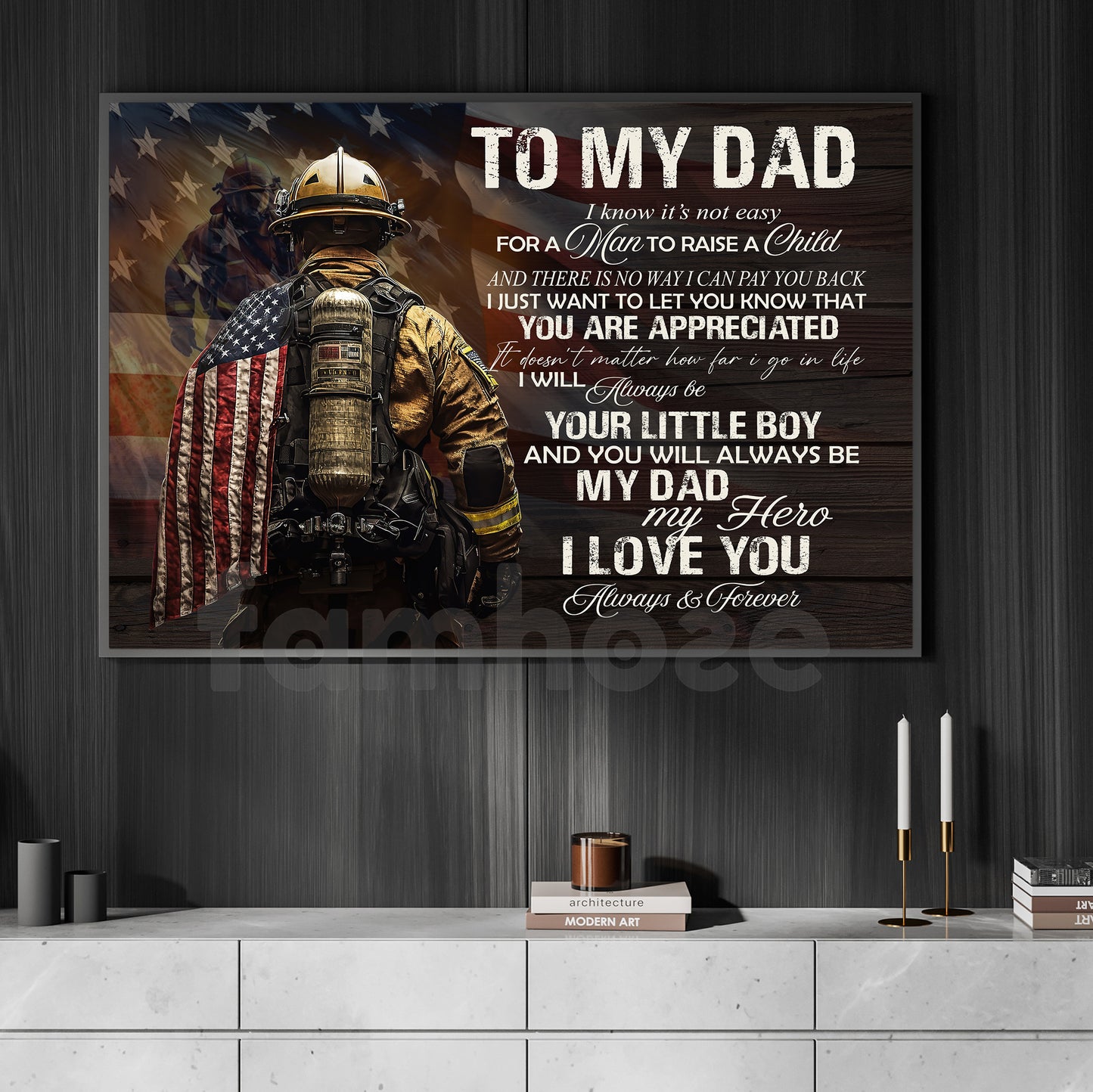Firefighter Canvas Painting, To My Dad I Know It's Not Easy Wall Art Decor, Poster Father's Day Gift For Fireman, Firefighter Lovers