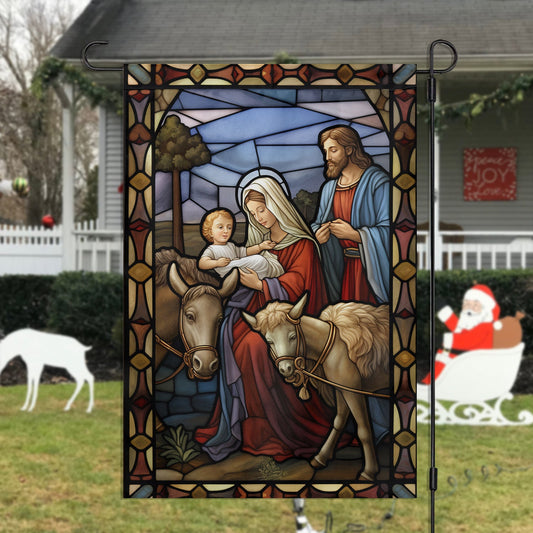 The Holy Family's Tender Moment, Christmas Garden Flag - House Flag, Nativity Religious Winter Jesus Christians Flag Gift