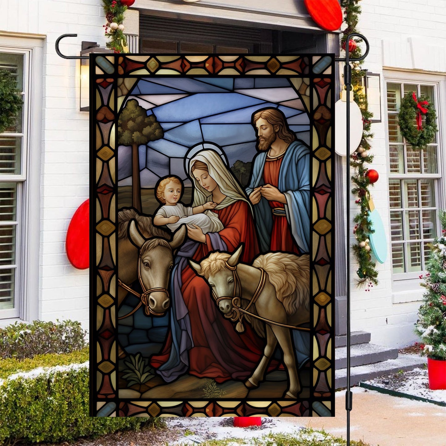 The Holy Family's Tender Moment, Christmas Garden Flag - House Flag, Nativity Religious Winter Jesus Christians Flag Gift