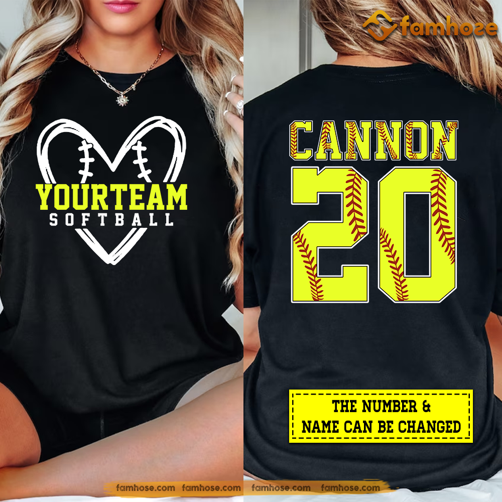 Personalized Softball T-shirt, Your Team Shirt Designed For Both Sides, Gift For Softball Lovers, Softball Tees, Softball Girls