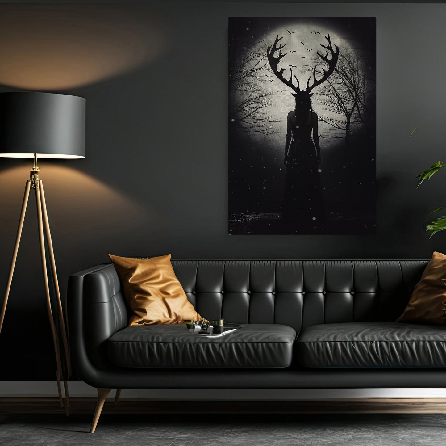 Enchanting Witch Amidst A Dark Forest Canvas Wall Art Print - Dark Surreal Mythical Witch Halloween Poster Gift