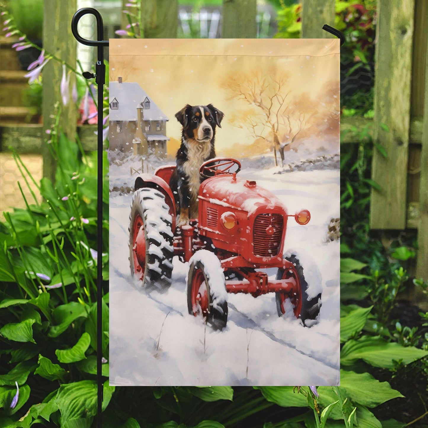 A Loyal Dog Drive The Red Tractor, Christmas Garden Flag - House Flag, Christmas Flag Gift For Dog Lovers, Dog Flag