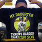 Personalized Softball Girl Backside T-shirt, My Daughter Throws Harder Than Your Son Sport Tees Gift For Softball Lovers