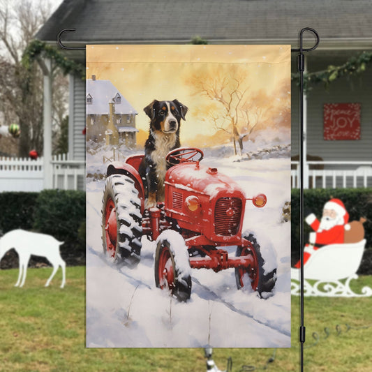 A Loyal Dog Drive The Red Tractor, Christmas Garden Flag - House Flag, Christmas Flag Gift For Dog Lovers, Dog Flag