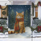 Cute Cat Wearing Scarf Alone Between The Forest Winter, Christmas Garden Flag - House Flag, Christmas Flag Gift For Cat Lovers, Cat Flag