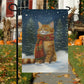 Cute Cat Wearing Scarf Alone Between The Forest Winter, Christmas Garden Flag - House Flag, Christmas Flag Gift For Cat Lovers, Cat Flag