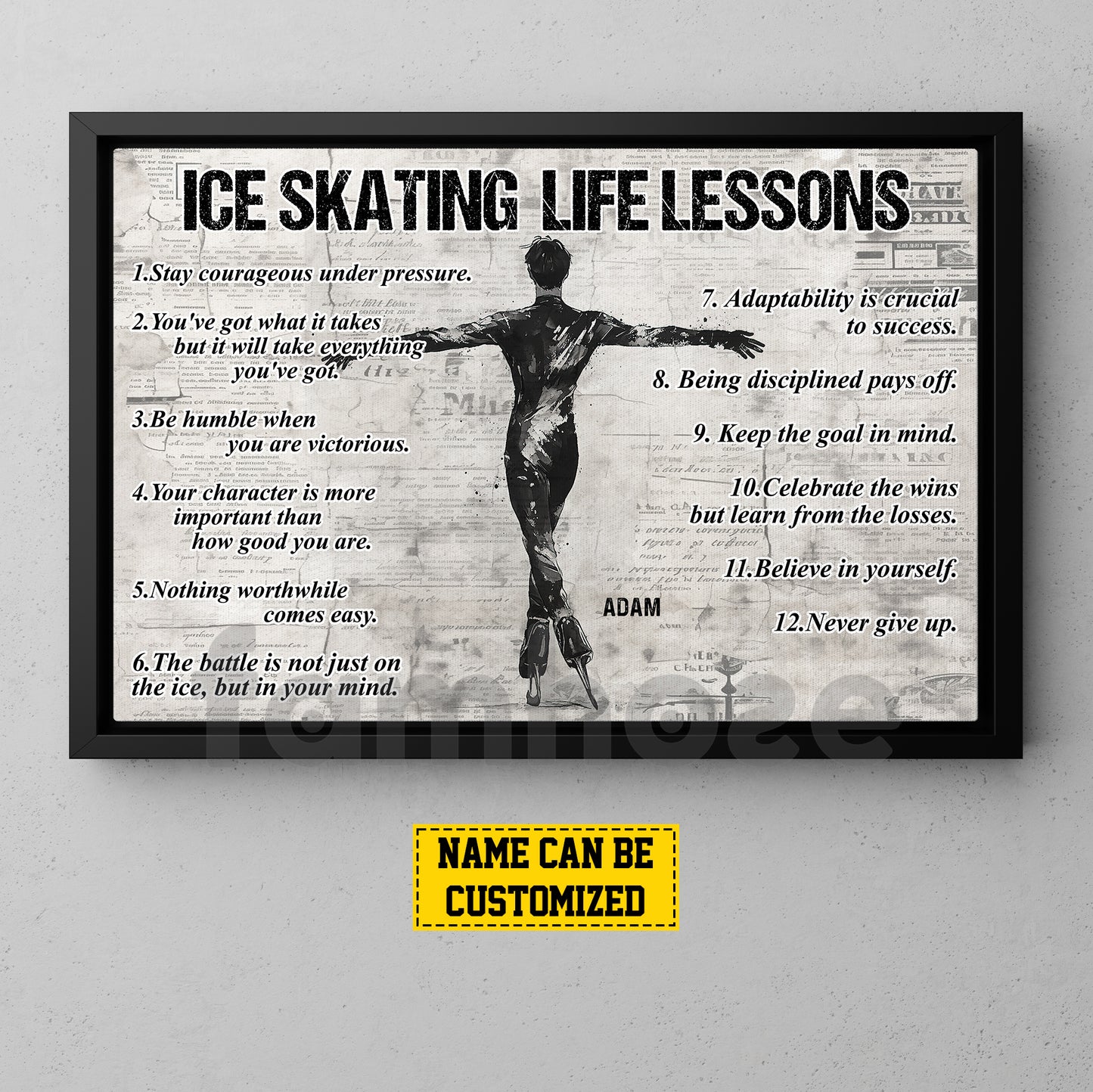 Motivational Personalized Ice Skating Boy Canvas Painting, Ice Skating Life Lessons Wall Art Decor, Poster Gift For Ice Skating Lovers