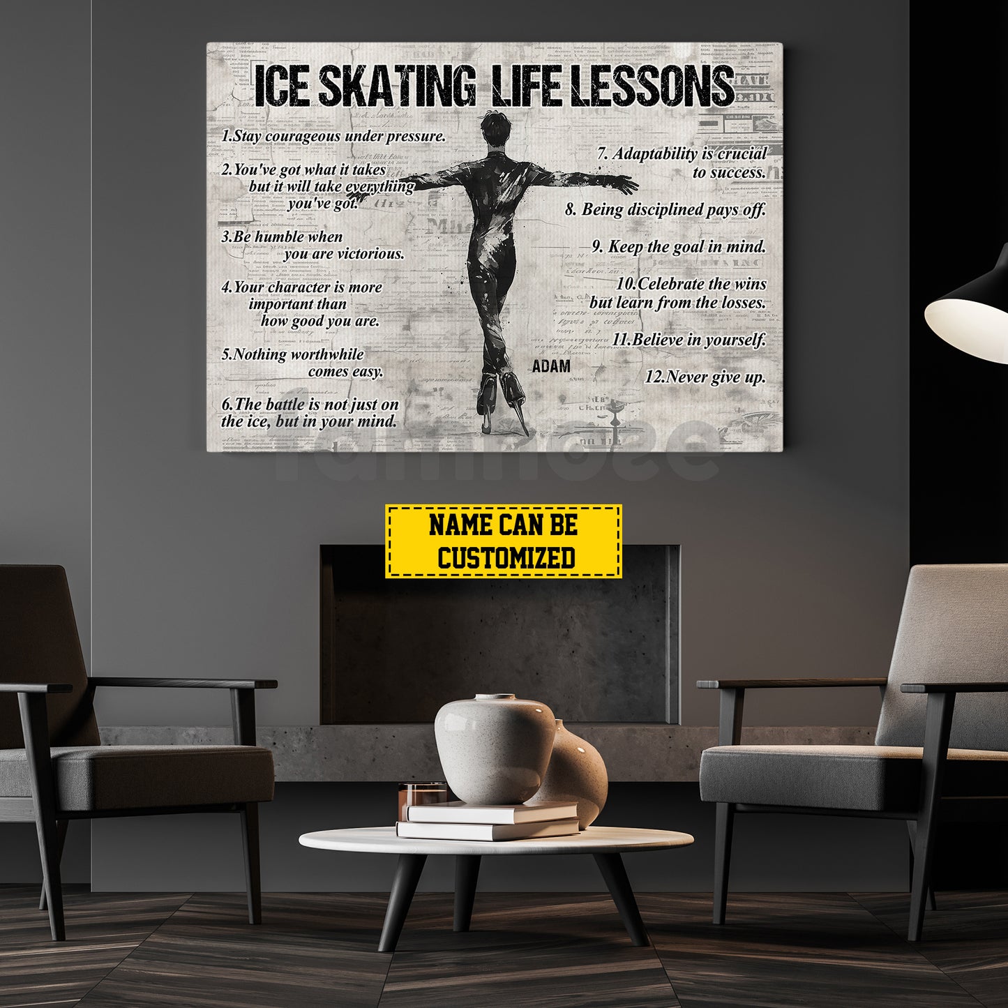Motivational Personalized Ice Skating Boy Canvas Painting, Ice Skating Life Lessons Wall Art Decor, Poster Gift For Ice Skating Lovers