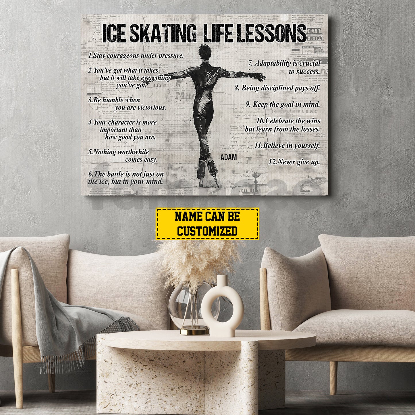Motivational Personalized Ice Skating Boy Canvas Painting, Ice Skating Life Lessons Wall Art Decor, Poster Gift For Ice Skating Lovers