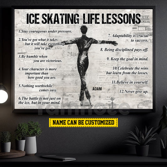 Motivational Personalized Ice Skating Boy Canvas Painting, Ice Skating Life Lessons Wall Art Decor, Poster Gift For Ice Skating Lovers