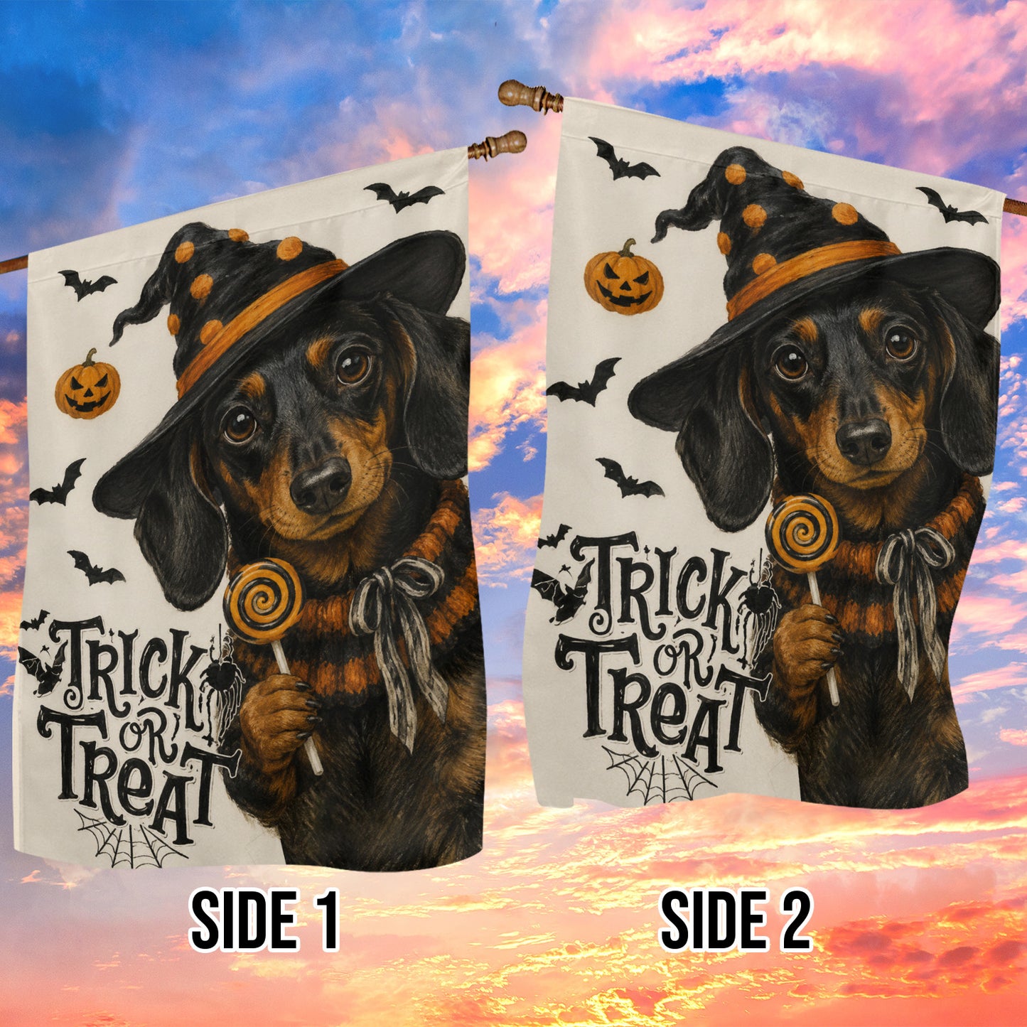 Cute Halloween Dachshund Dog Garden Flag House Flag, Trick Or Treat Yard Flag Spooky Season Gift For Dog Lover