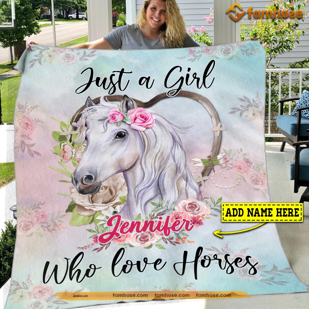 Personalized Horse Blanket, Just A Girl Who Love Horses, Horse Fleece Blanket - Sherpa Blanket Gift For Horse Lover