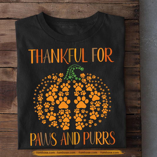 Cat Thanksgiving T-shirt, Thankful For Paws And Purrs, Gift For Cat Lovers, Cat Owners, Cat Tees