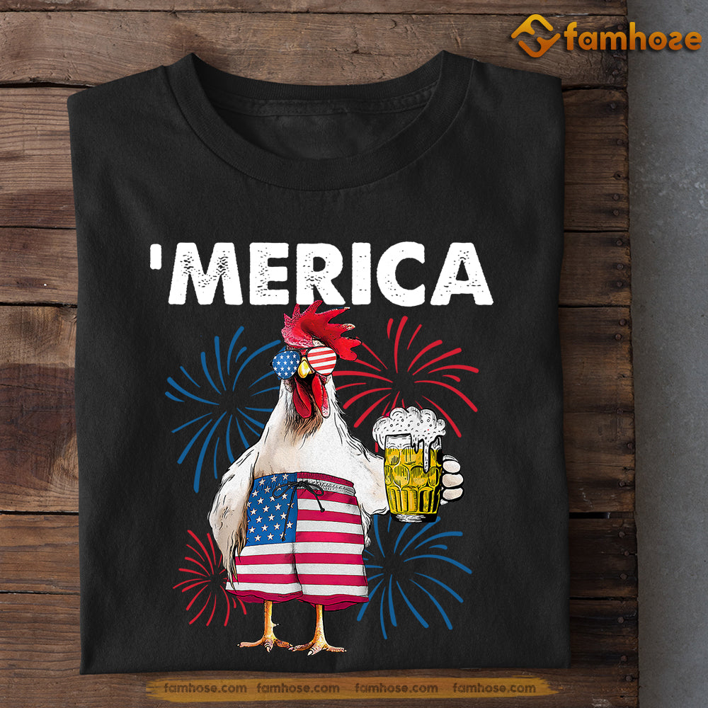 July 4th Chicken T-shirt, Merica, Independence Day Gift For Chicken Lovers, Chicken Patriotic Tees, Farmers