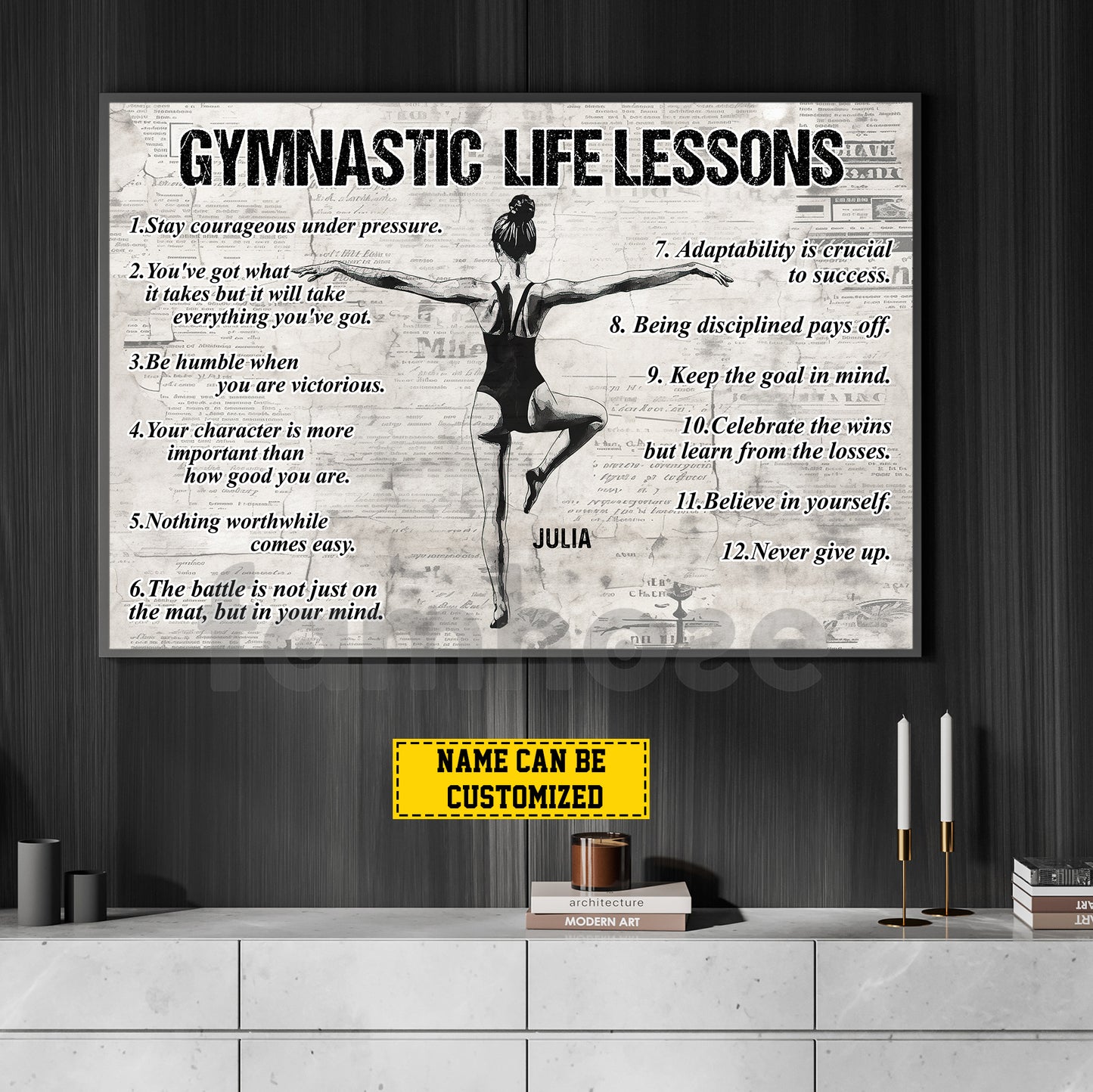 Motivational Gymnastic Girl Canvas Painting, Gymnastic Life Lessons Wall Art Decor, Poster Gift For Gymnastics Lovers
