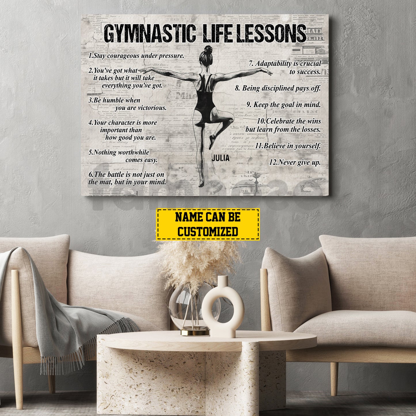 Motivational Gymnastic Girl Canvas Painting, Gymnastic Life Lessons Wall Art Decor, Poster Gift For Gymnastics Lovers