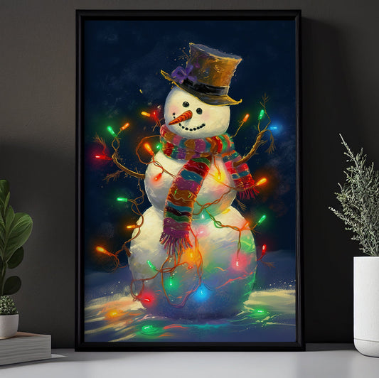 Snowman Wearing Hat, Snowman Christmas Canvas Painting, Xmas Wall Art Decor - Snowman Poster Gift