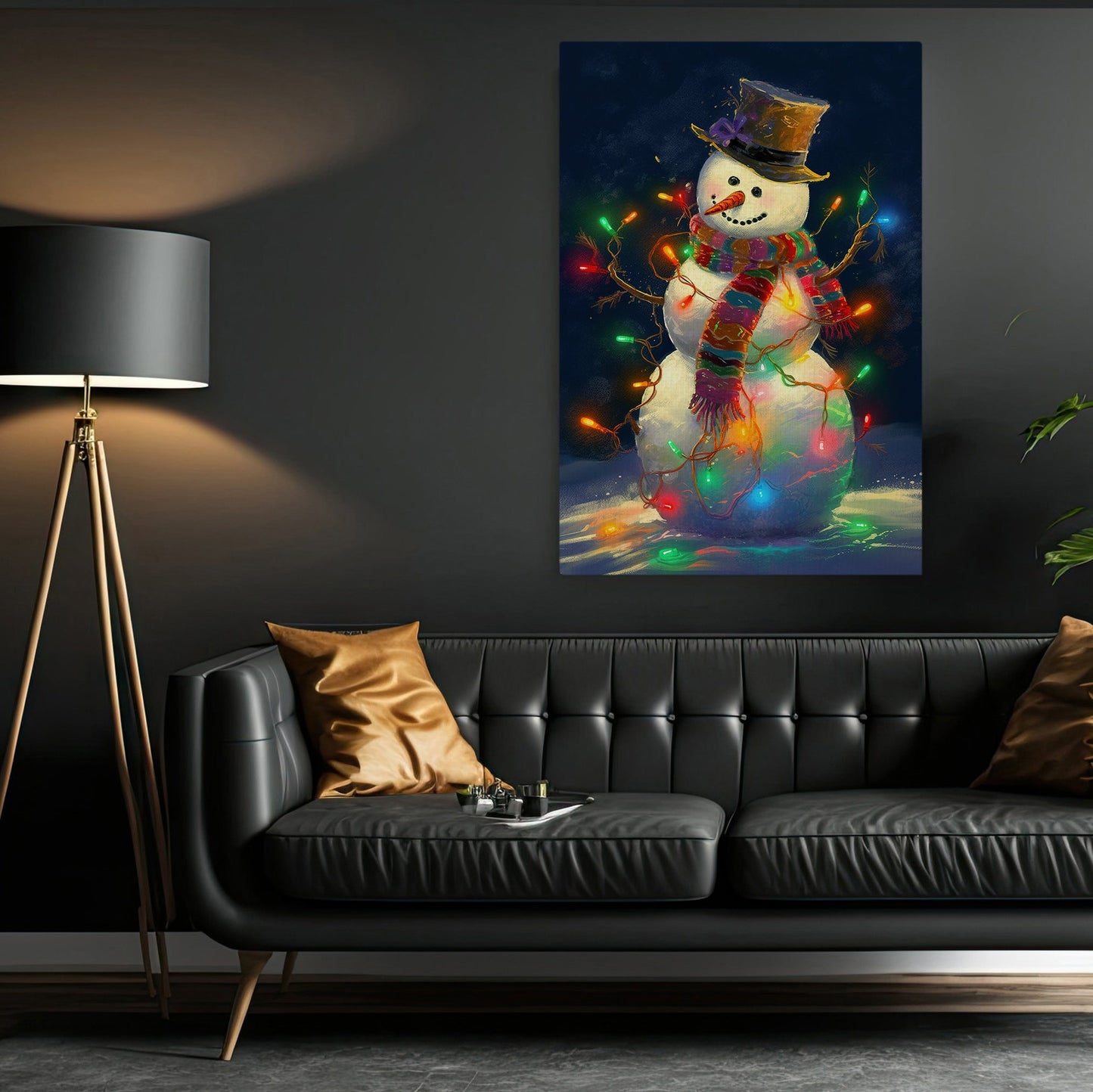 Snowman Wearing Hat, Snowman Christmas Canvas Painting, Xmas Wall Art Decor - Snowman Poster Gift