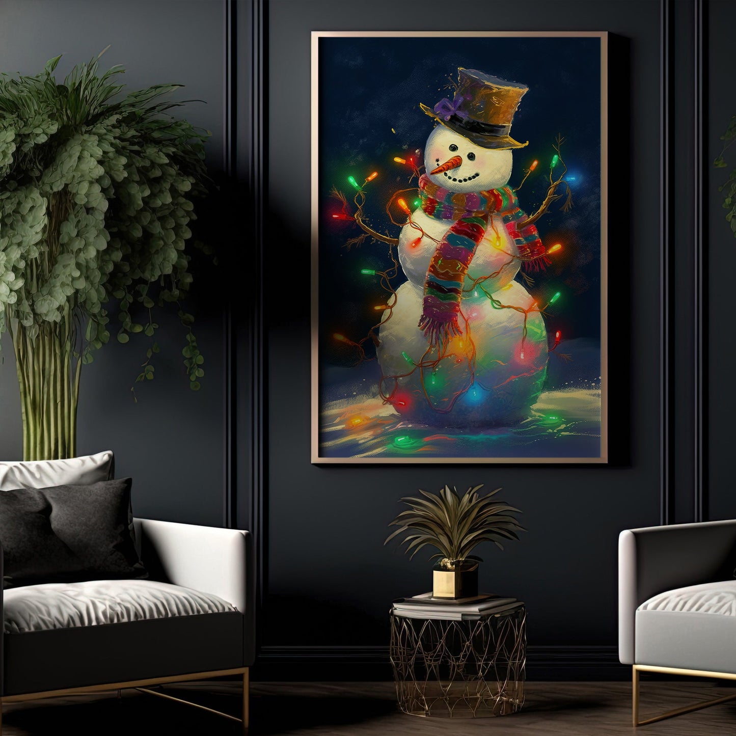 Snowman Wearing Hat, Snowman Christmas Canvas Painting, Xmas Wall Art Decor - Snowman Poster Gift