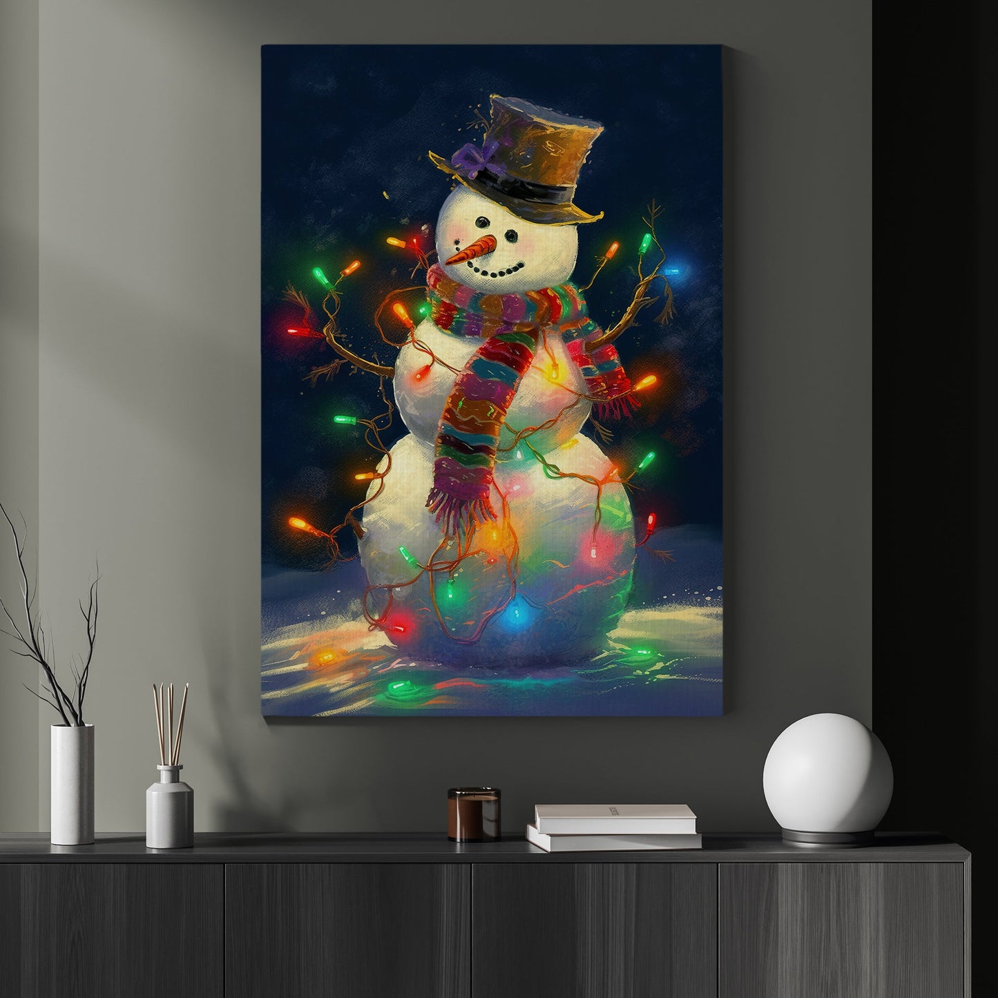 Snowman Wearing Hat, Snowman Christmas Canvas Painting, Xmas Wall Art Decor - Snowman Poster Gift