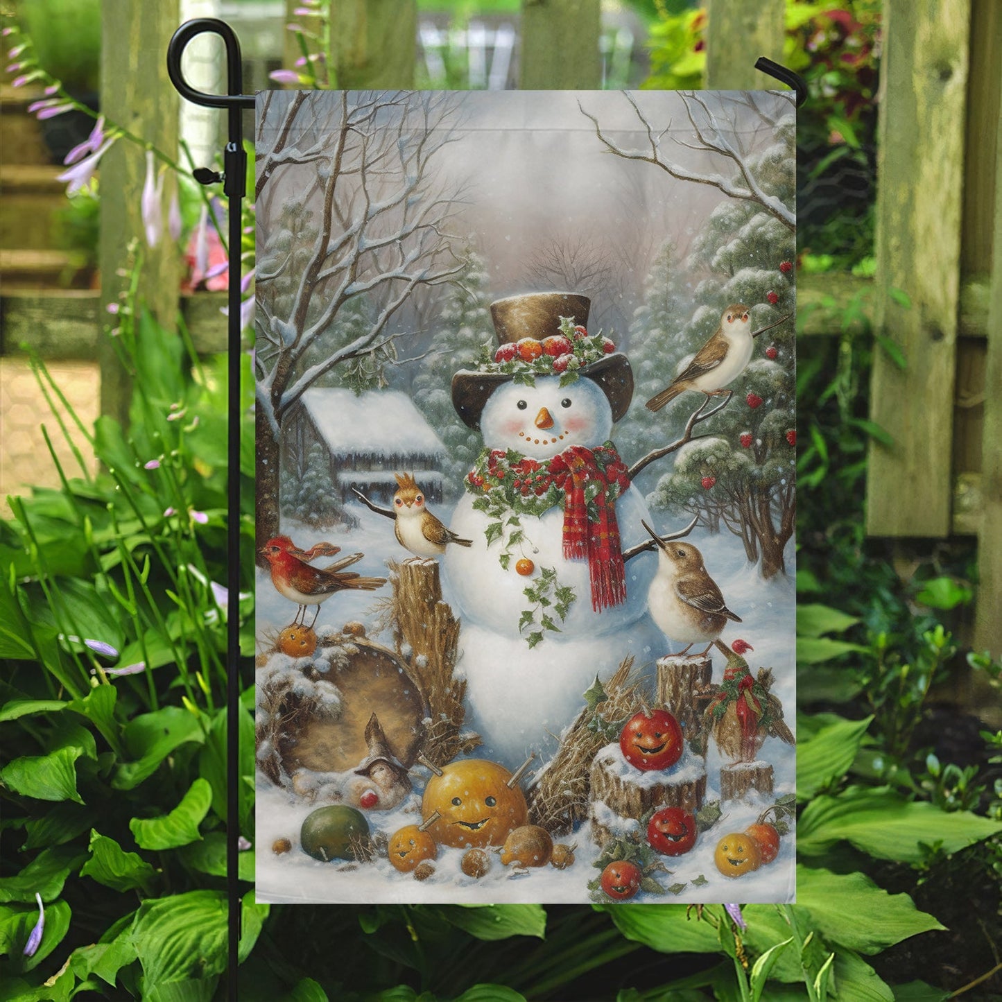 A Snowman's Festive Gathering, Christmas Garden Flag - House Flag, Christmas Flag Gift For Snowman Lovers, Snowman Flag