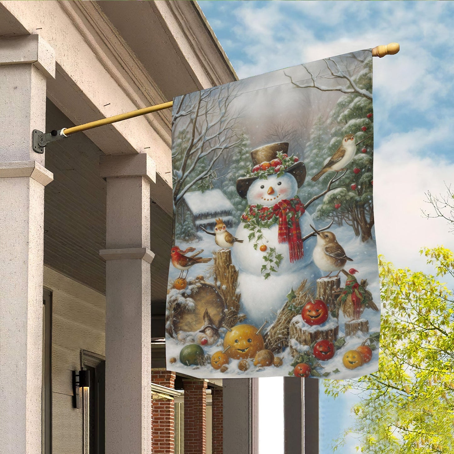 A Snowman's Festive Gathering, Christmas Garden Flag - House Flag, Christmas Flag Gift For Snowman Lovers, Snowman Flag