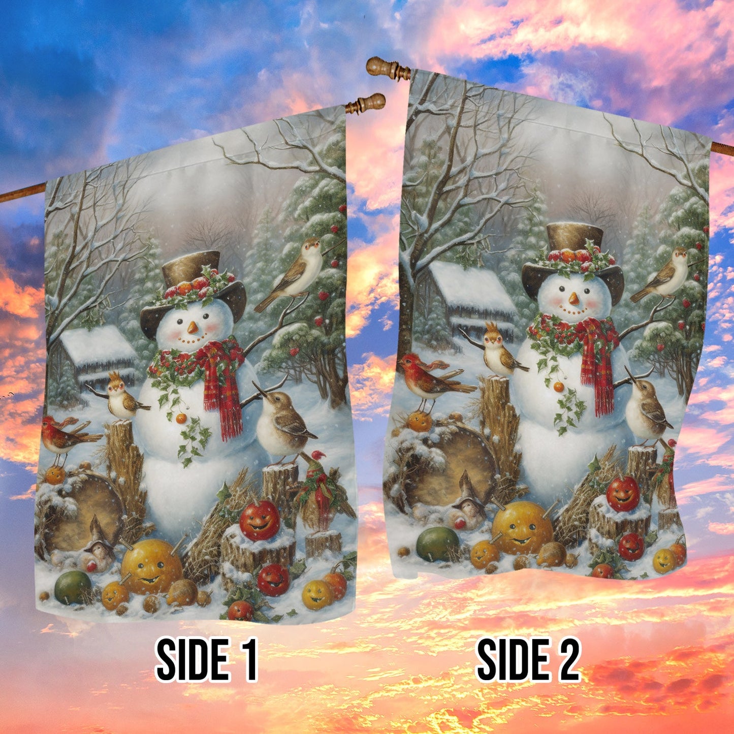 A Snowman's Festive Gathering, Christmas Garden Flag - House Flag, Christmas Flag Gift For Snowman Lovers, Snowman Flag