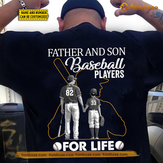 Personalized Baseball Dad Son Backside T-shirt, Father And Son Baseball Players For Life Sport Tees Father's Day Gift For Baseball Lovers