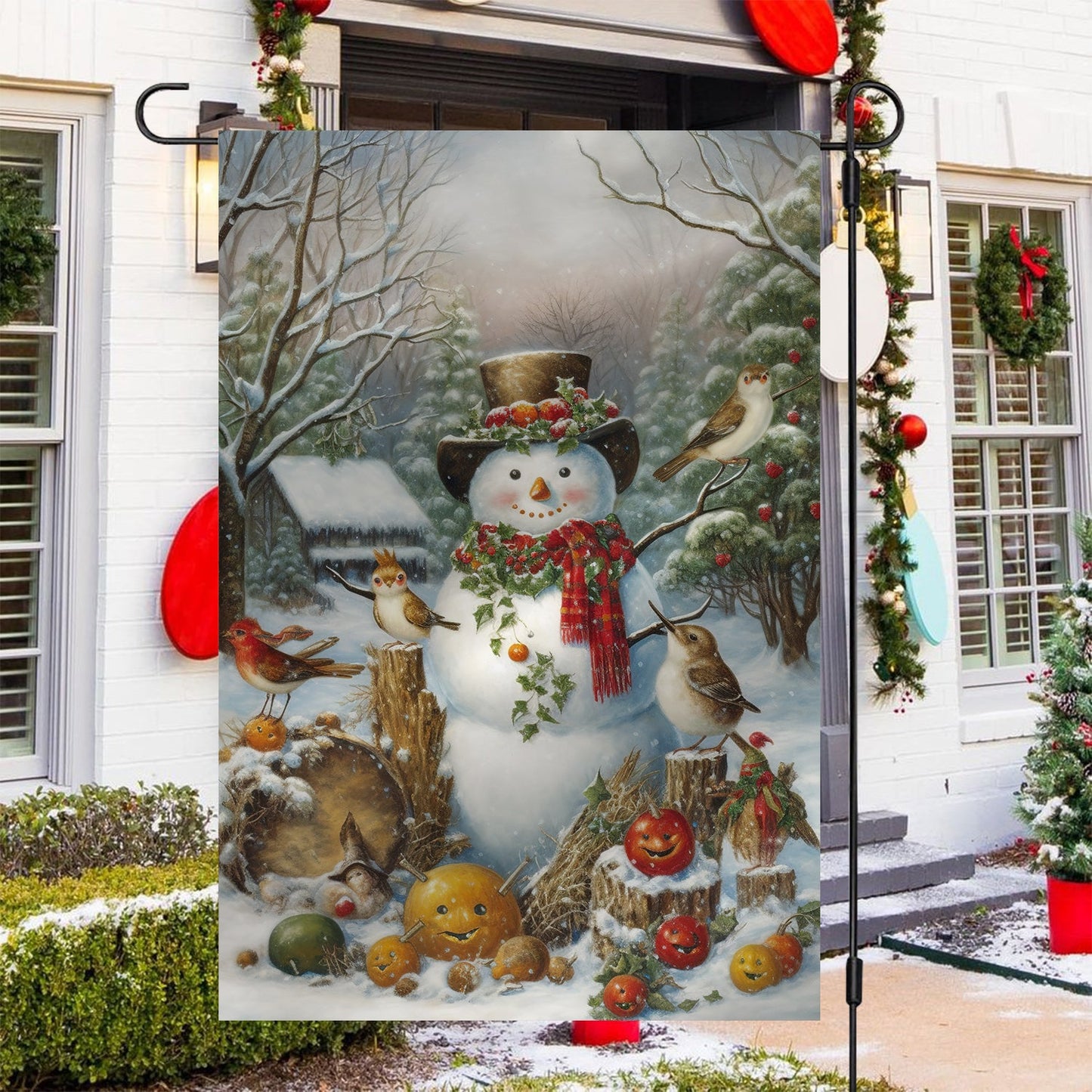 A Snowman's Festive Gathering, Christmas Garden Flag - House Flag, Christmas Flag Gift For Snowman Lovers, Snowman Flag