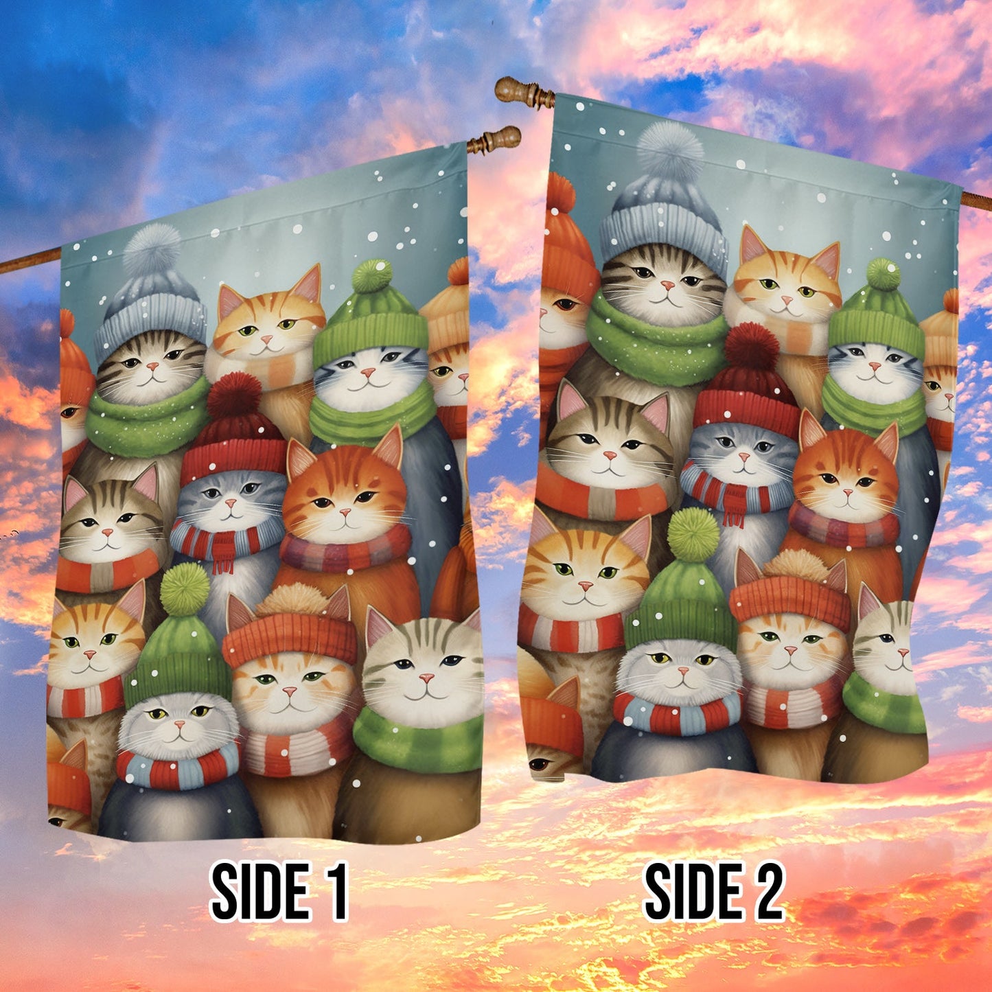 We Are One We Are Family Cute Cats Together, Christmas Garden Flag - House Flag, Christmas Flag Gift For Cat Lovers, Cat Owners