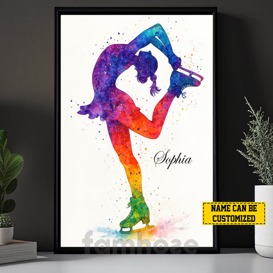 Personalized Ice Skating Canvas Painting, Figure Skater Wall Art Decor, Poster Gift For Ice Skating Lovers