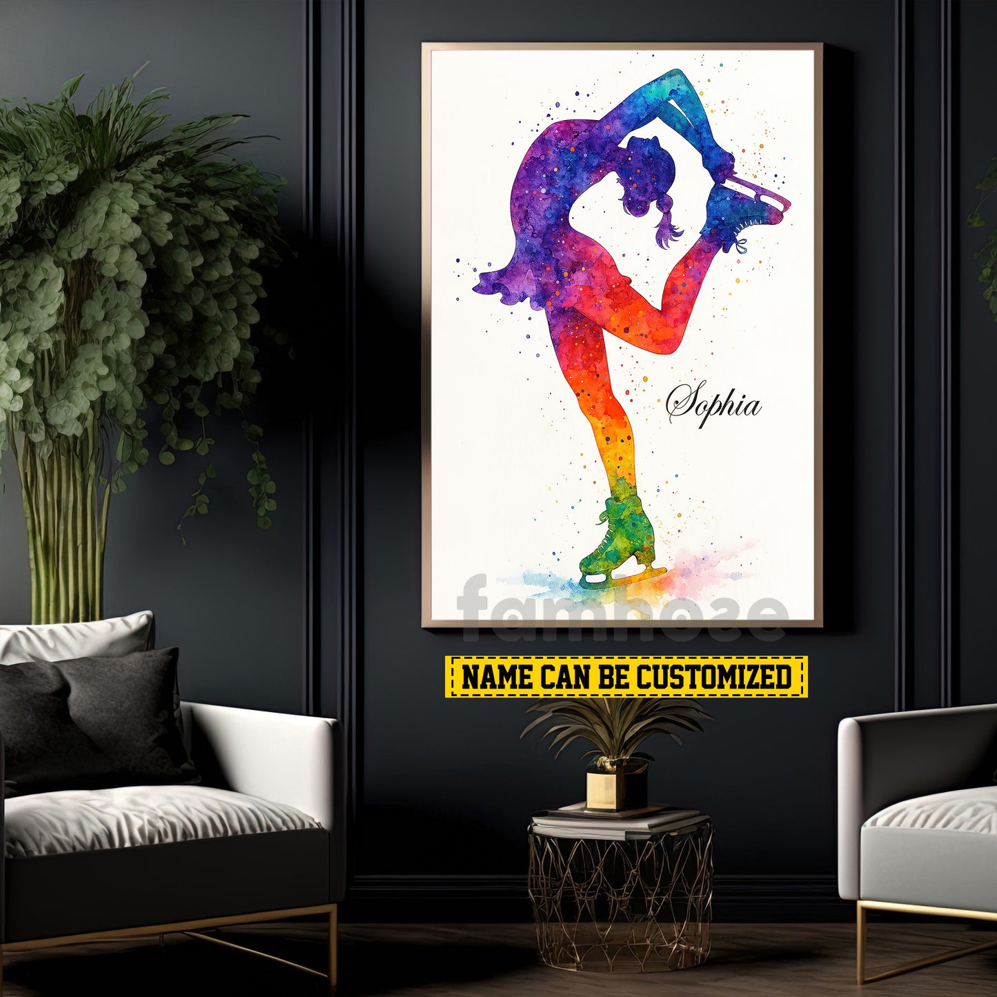Personalized Ice Skating Canvas Painting, Figure Skater Wall Art Decor, Poster Gift For Ice Skating Lovers