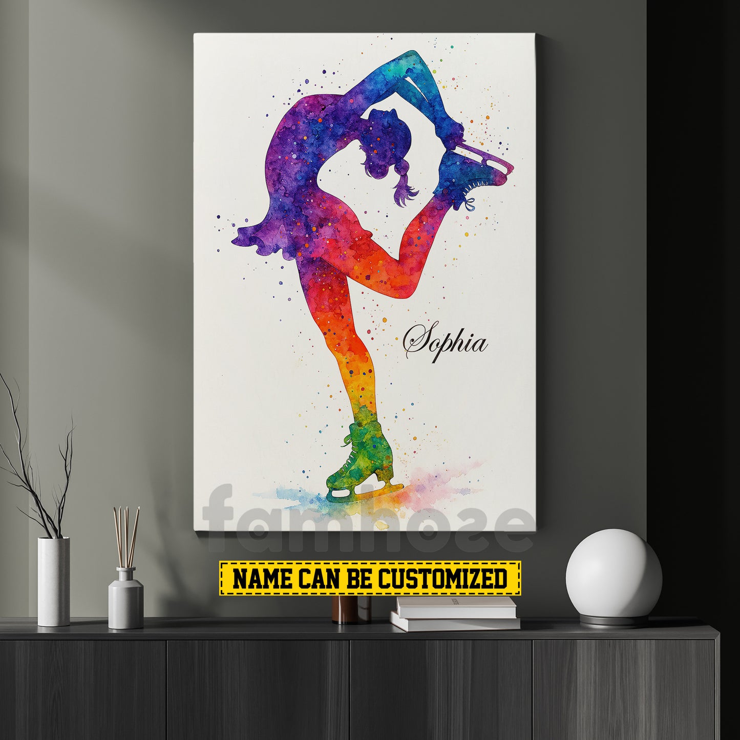 Personalized Ice Skating Canvas Painting, Figure Skater Wall Art Decor, Poster Gift For Ice Skating Lovers