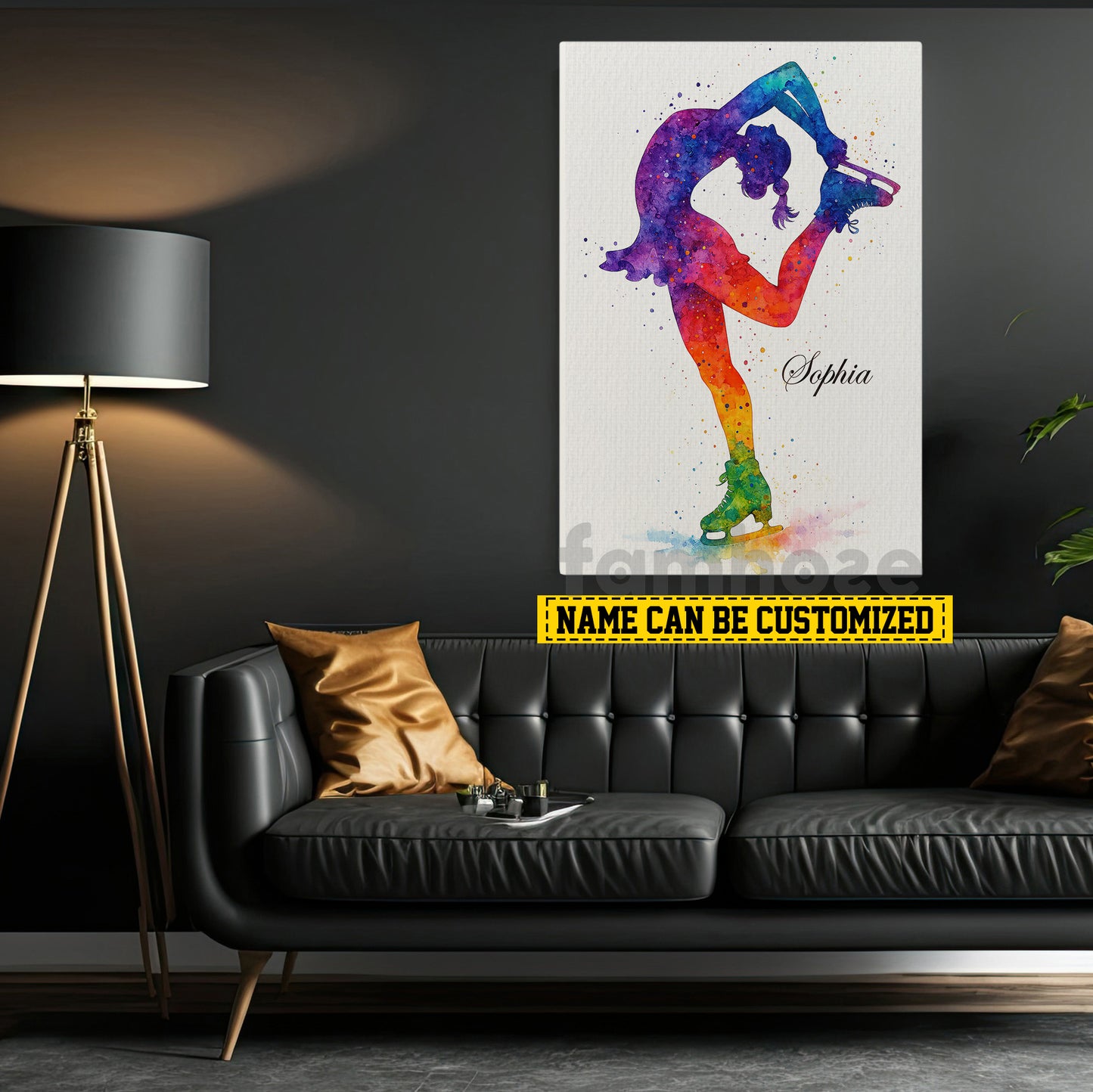 Personalized Ice Skating Canvas Painting, Figure Skater Wall Art Decor, Poster Gift For Ice Skating Lovers