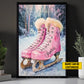 Personalized Ice Skating Canvas Painting, Pink Ice Skates Wall Art Decor, Poster Gift For Ice Skating Lovers